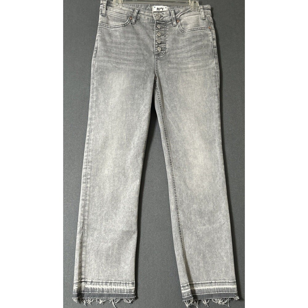 Paige Cindy High Rise Straight Crop Jeans Womens Gray Button Fly Frayed Hem 29